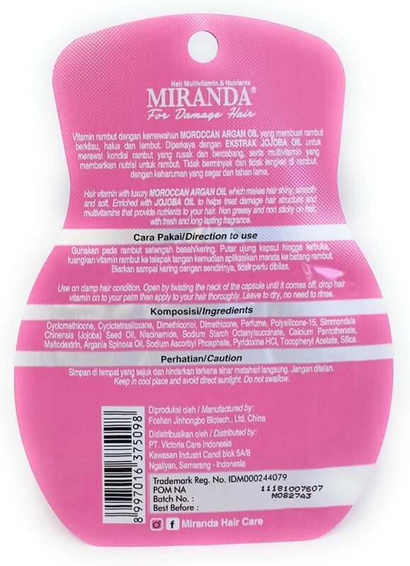 Alternative view of Miranda JOJOBA Oil Hair Vitamin with Argan Oil for Damaged Hair 1 Blister @6pcs